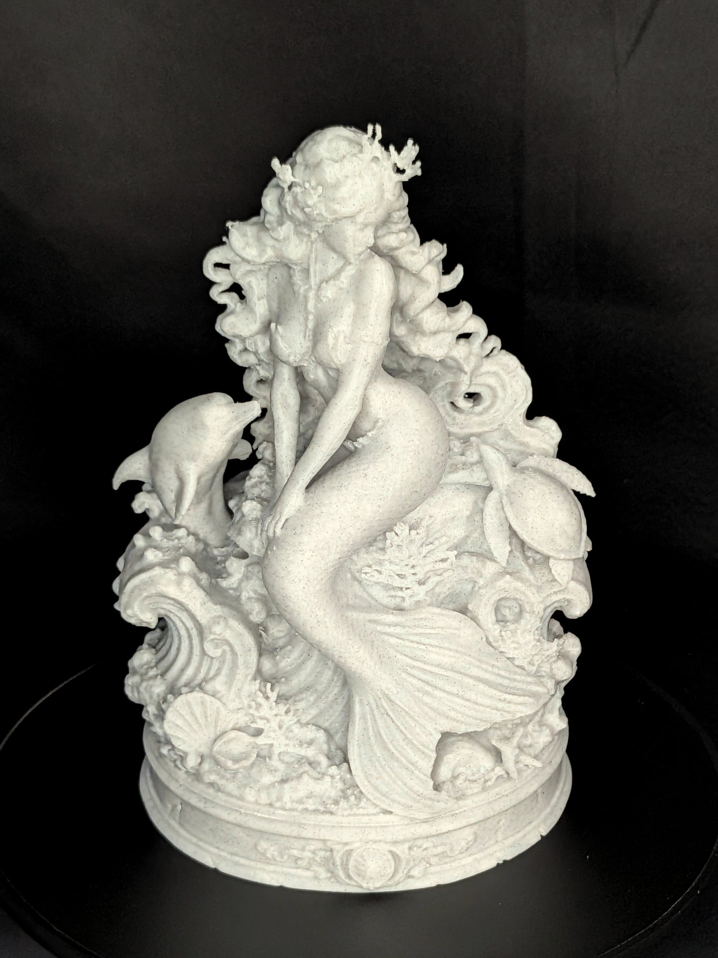 Mermaid Statue with Dolphin & Sea Turtle | Marble Style Ocean Goddess Sculpture