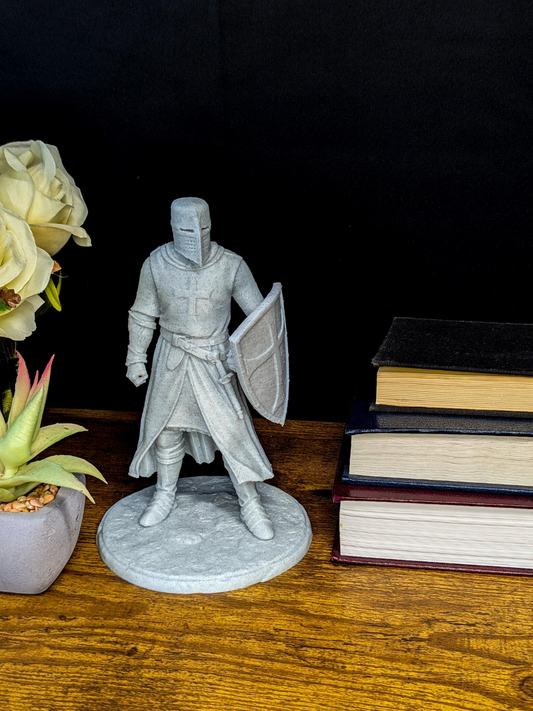 Medieval Crusader Knight Statue - Marble Style Templar Sculpture