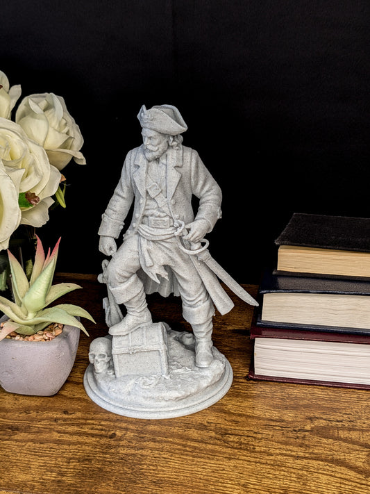 Pirate Captain Statue - Marble Style Nautical Sculpture