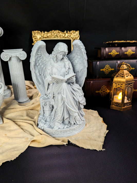 Reading Angel Statue | Marble Style Guardian Angel Sculpture