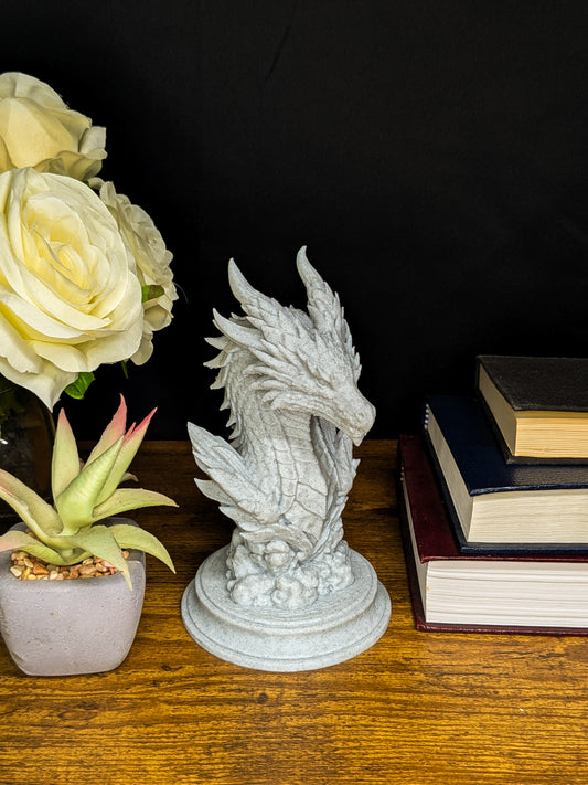 Dragon Guardian Bust - Marble Finish Fantasy Sculpture