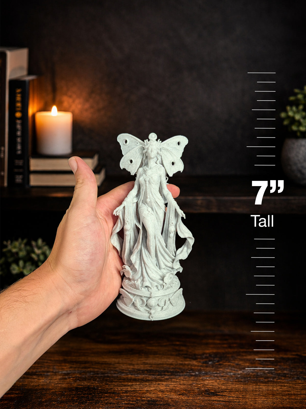 Moth Goddess Statue - Marble Style Lunar Fantasy Sculpture