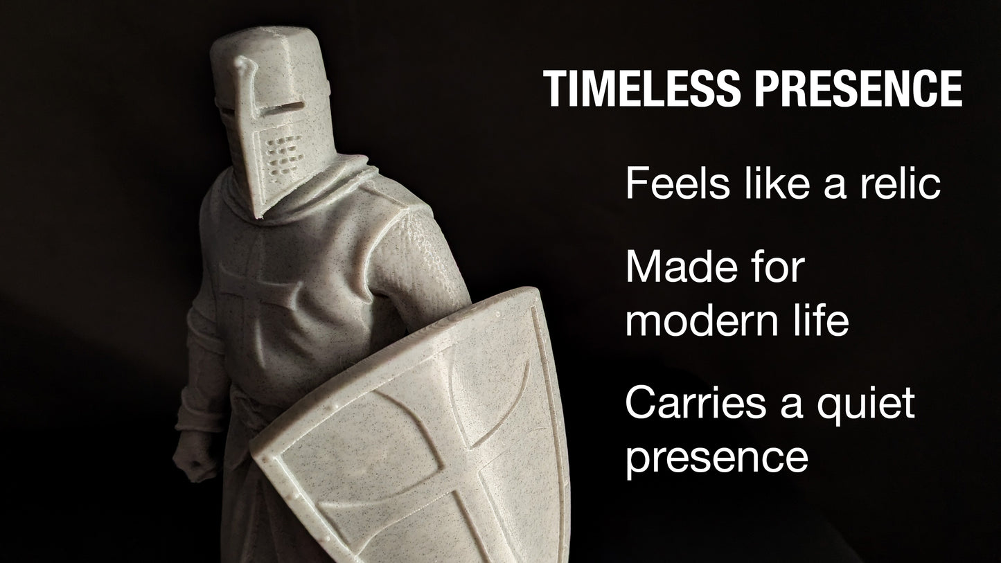 Medieval Crusader Knight Statue - Marble Style Templar Sculpture