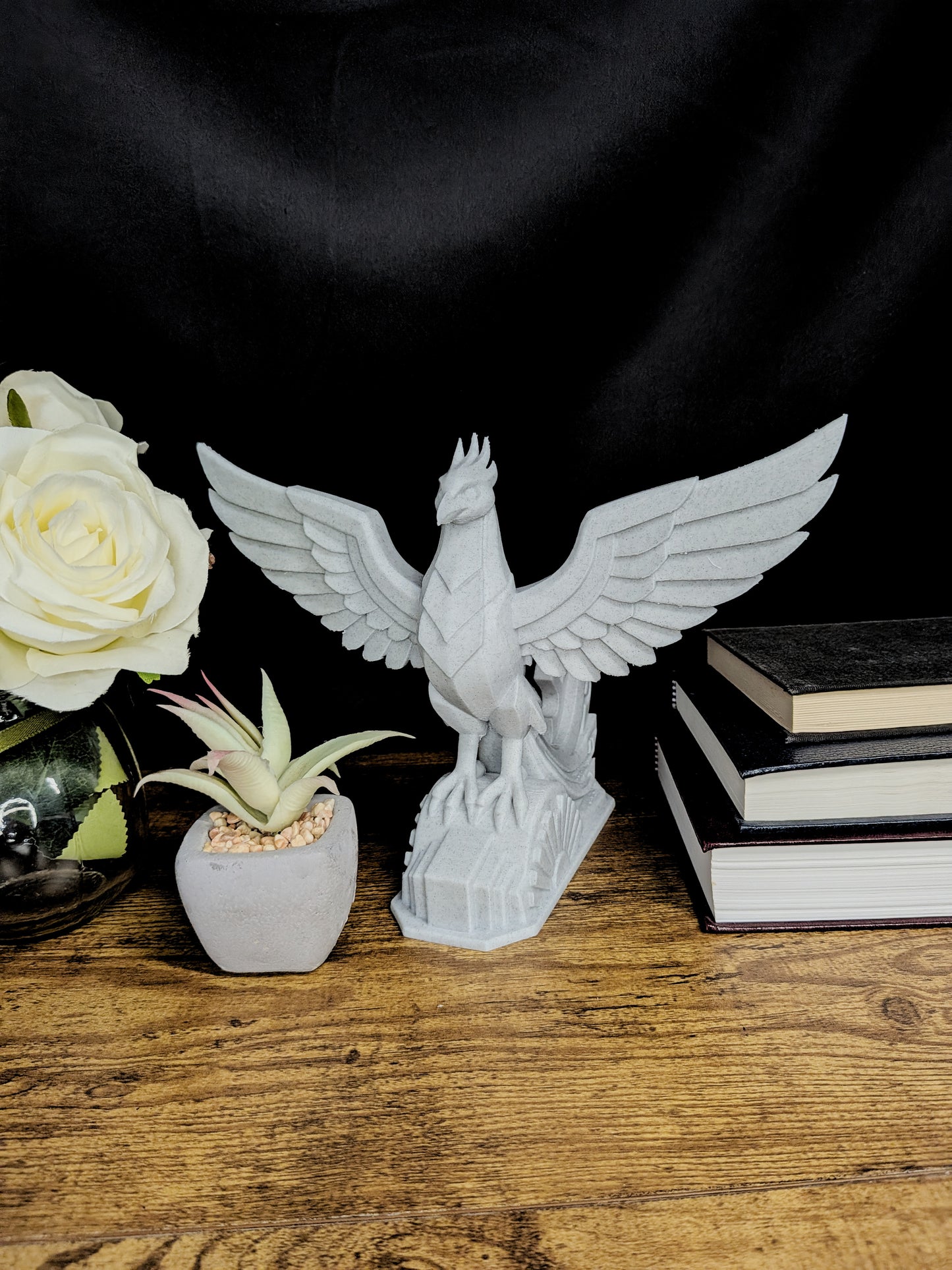 Art Deco Phoenix Statue - Marble Style Mythical Bird Sculpture
