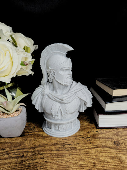 Spartan Warrior Bust - Marble Style Greek Hoplite Sculpture