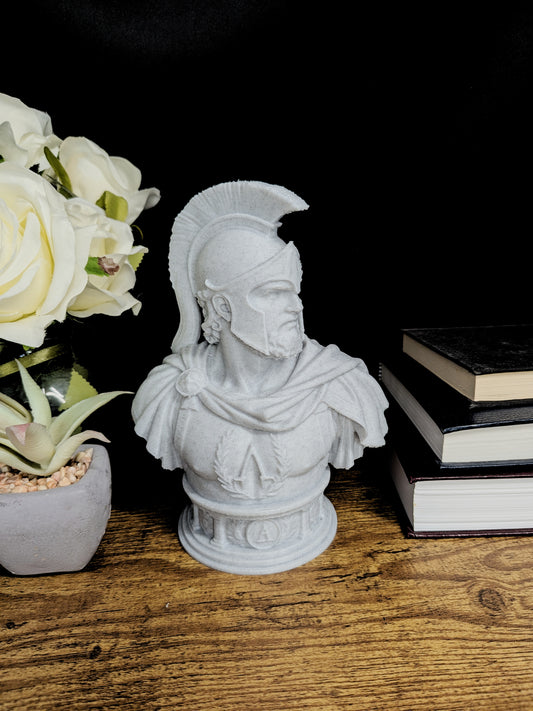 Spartan Warrior Bust - Marble Style Greek Hoplite Sculpture