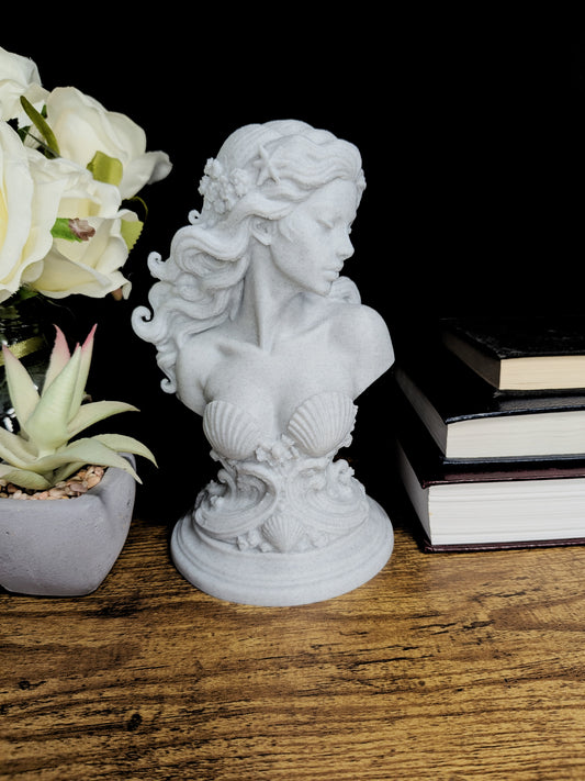 Mermaid Bust Statue - Marble Style Ocean Goddess Sculpture