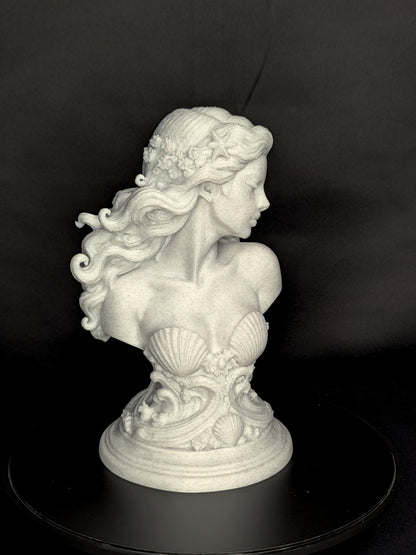 Mermaid Bust Statue - Marble Style Ocean Goddess Sculpture
