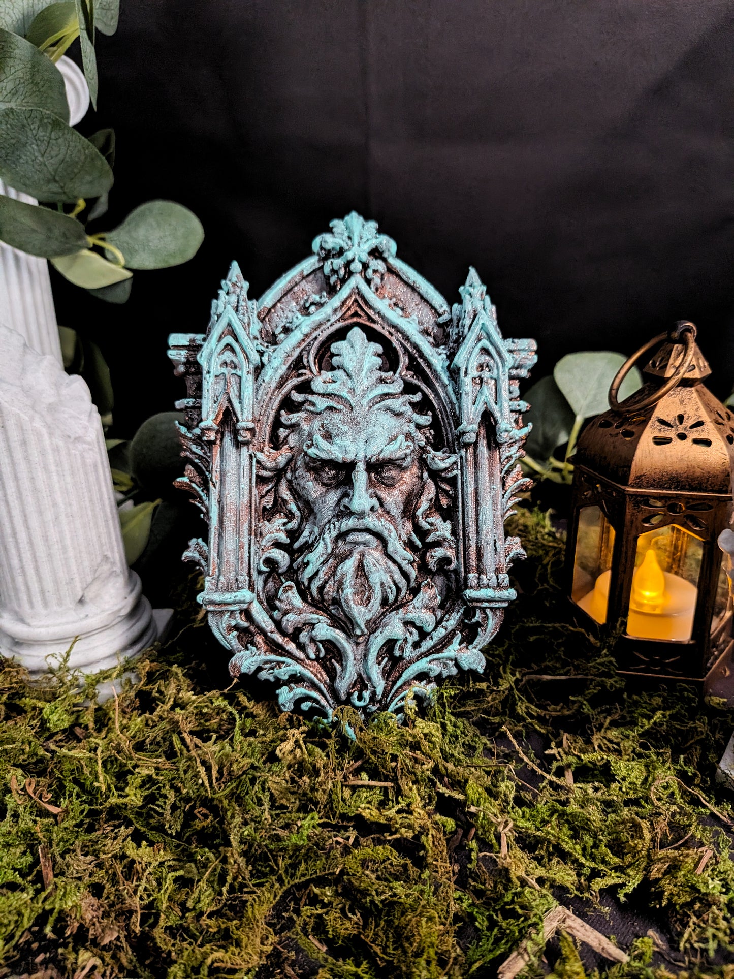 Green Man Wall Relief - Gothic Forest Spirit Sculpture