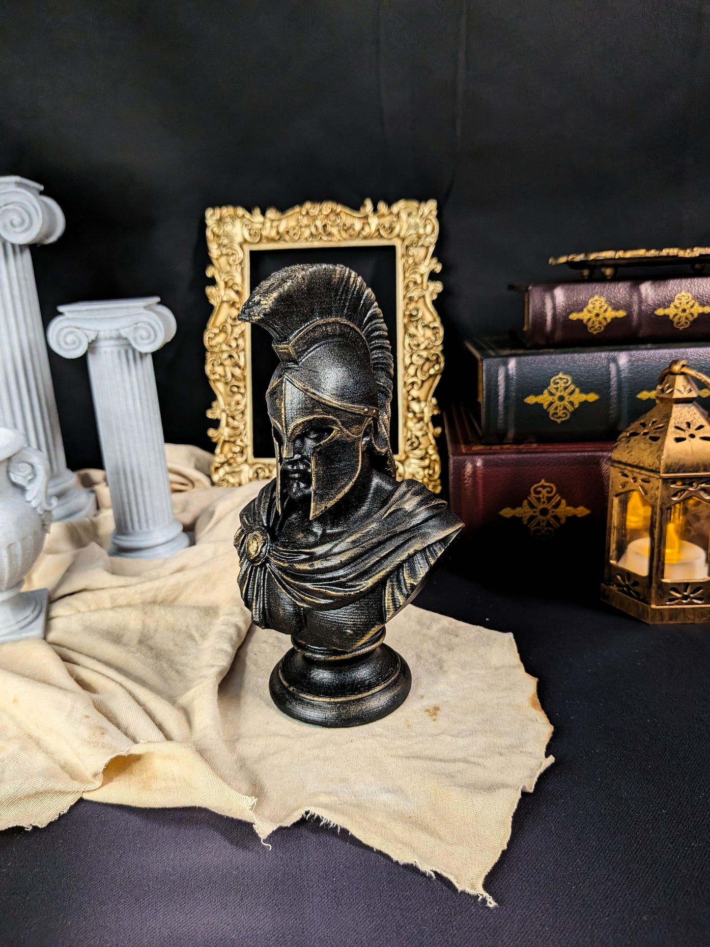Spartan Warrior Bust Statue - Greek Helmet Sculpture