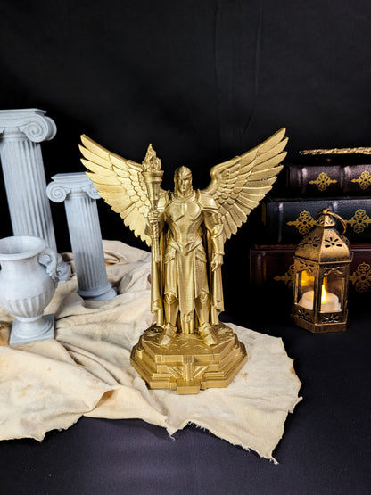 Art Deco Angel Statue - Golden Finish Archangel with Torch Sculpture