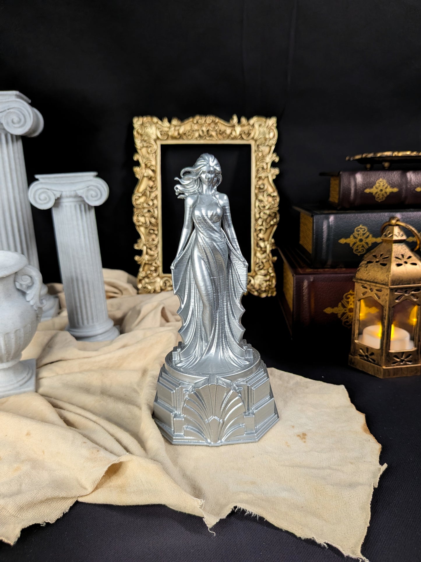 Art Deco Woman Statue - Radiant Silver Elegant Female Sculpture