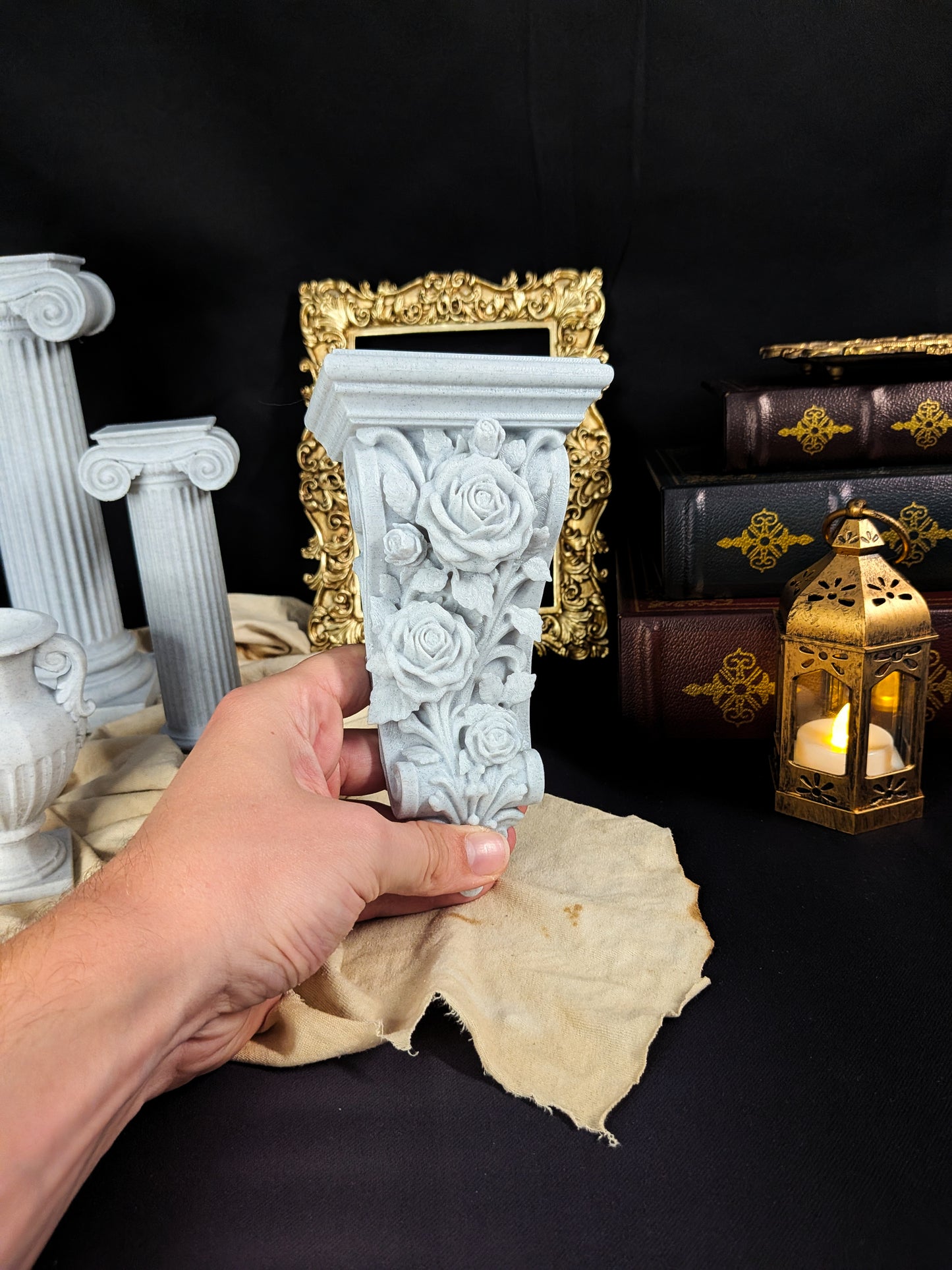 Rose Corbel Wall Shelf Bracket | Marble Style Floral Corbel