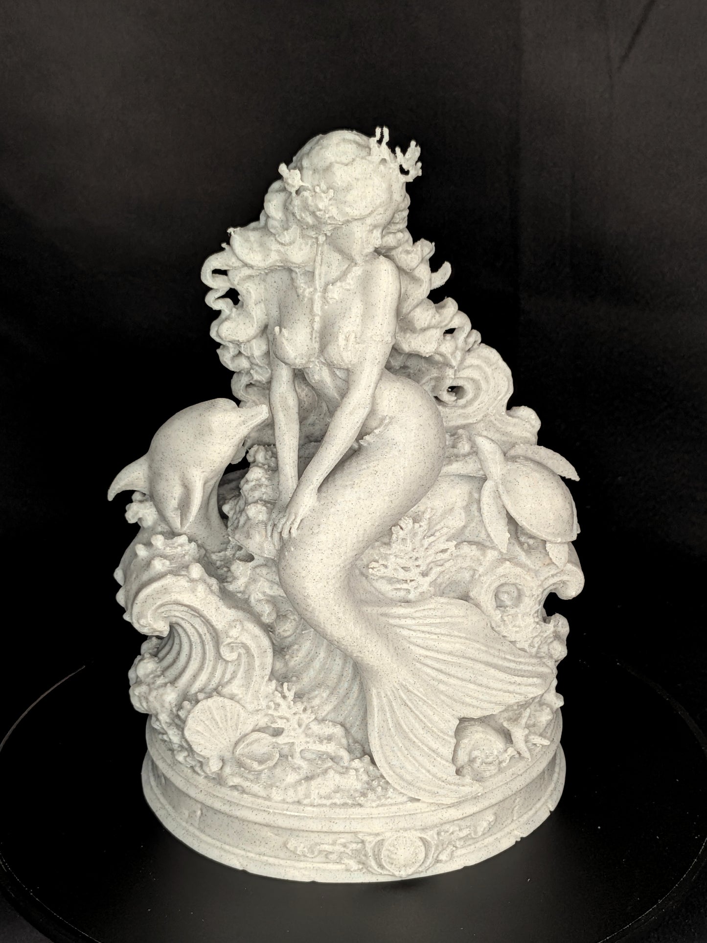 Mermaid Statue with Dolphin & Sea Turtle | Marble Style Ocean Goddess Sculpture