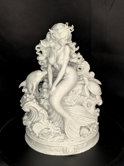 Mermaid Statue with Dolphin & Sea Turtle | Marble Style Ocean Goddess Sculpture