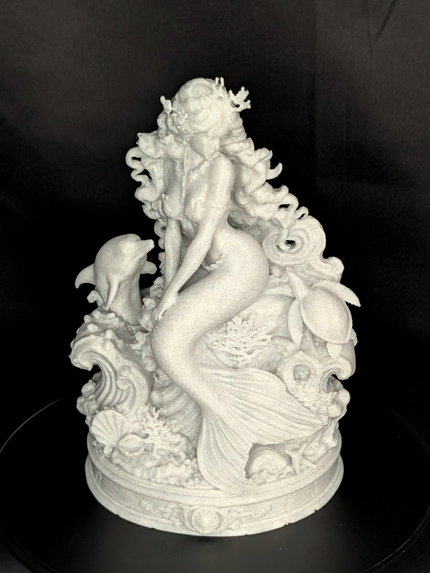 Mermaid Statue with Dolphin & Sea Turtle | Marble Style Ocean Goddess Sculpture