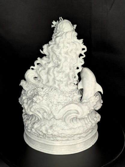 Mermaid Statue with Dolphin & Sea Turtle | Marble Style Ocean Goddess Sculpture