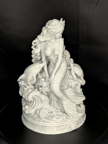 Mermaid Statue with Dolphin & Sea Turtle | Marble Style Ocean Goddess Sculpture
