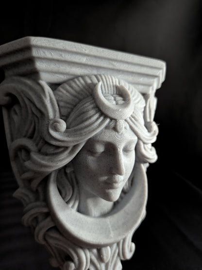 Moon Goddess Corbel Wall Decor - Marble Finish Celestial Gothic Shelf Bracket