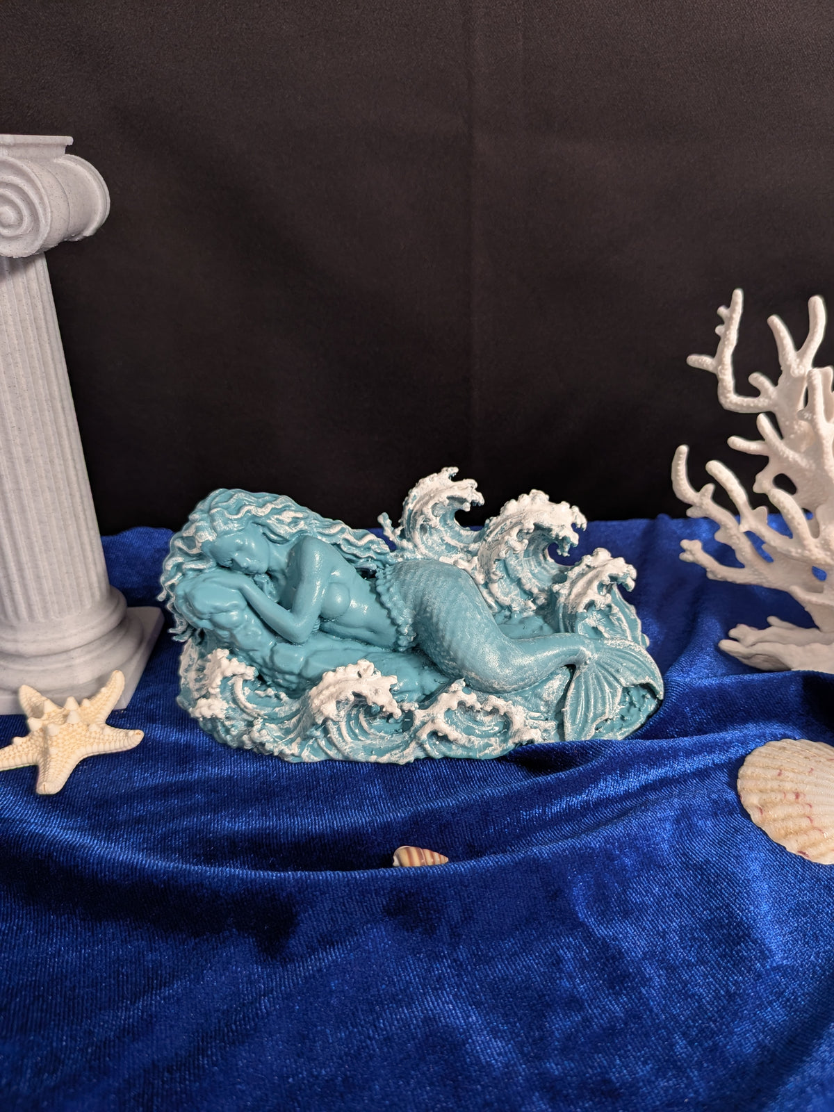 Sleeping Mermaid Statue - Seafoam Patina & Marble Ocean Sculpture