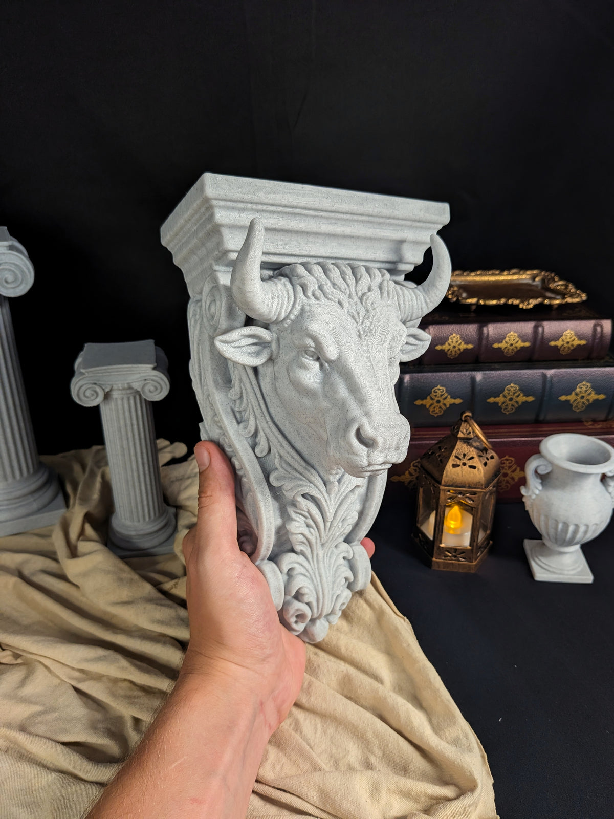 Bull Corbel Wall Shelf Bracket - Taurus Zodiac Marble Style Decor