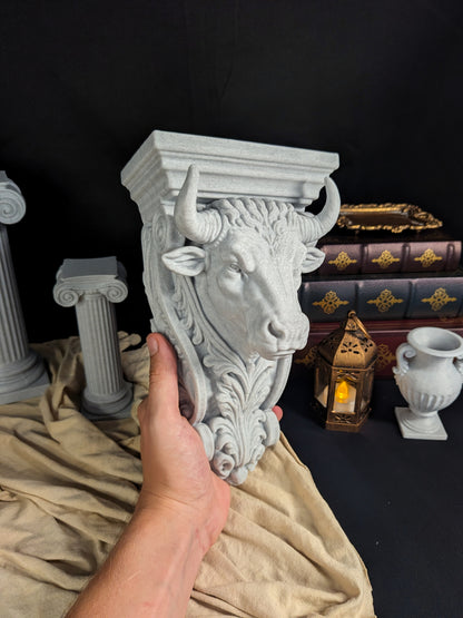 Bull Corbel Wall Shelf Bracket - Taurus Zodiac Marble Style Decor