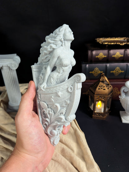 Mermaid Ship Figurehead Wall Sculpture - Nautical Marble Style Mermaid Decor