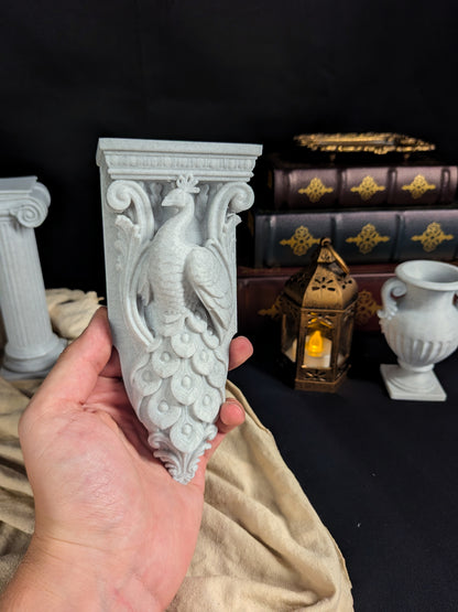 Peacock Corbel Wall Shelf Bracket - Marble Style Bird Wall Decor