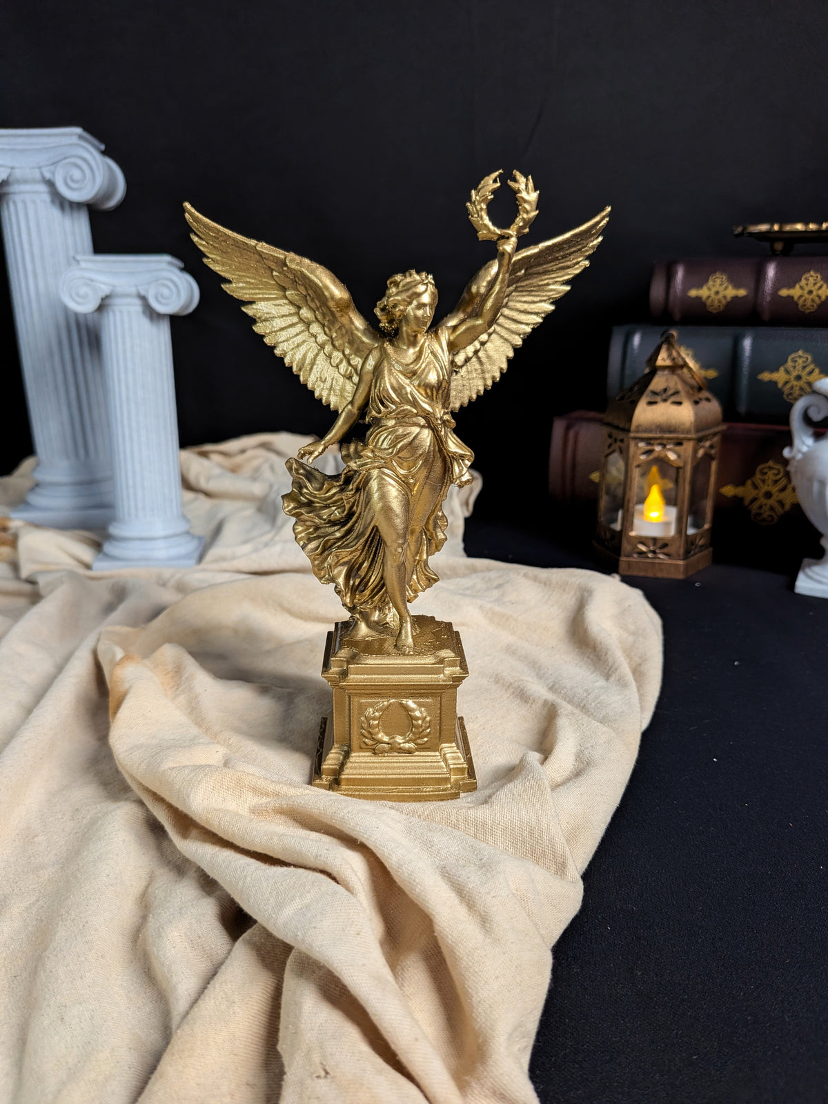 Golden Victory Angel Statue - Hand Painted Gold Winged Sculpture