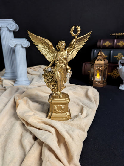 Golden Victory Angel Statue - Hand Painted Gold Winged Sculpture