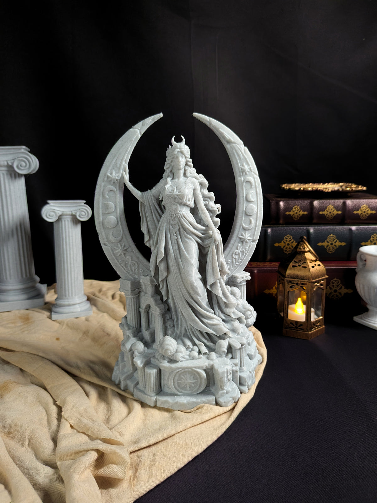 Moon Goddess Statue - Marble Style Crescent Moon Celestial Sculpture