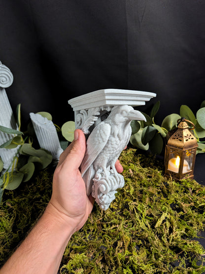 Raven Corbel Wall Shelf Bracket - Marble Style Gothic Bird Decor