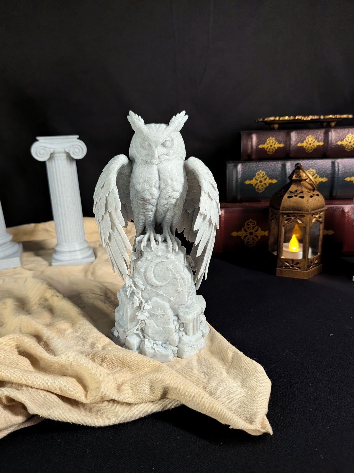 Owl Statue - Marble Style Celestial Wisdom Sculpture