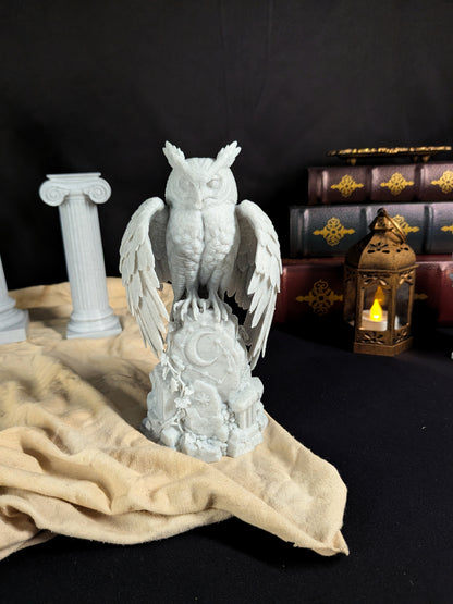 Owl Statue - Marble Style Celestial Wisdom Sculpture