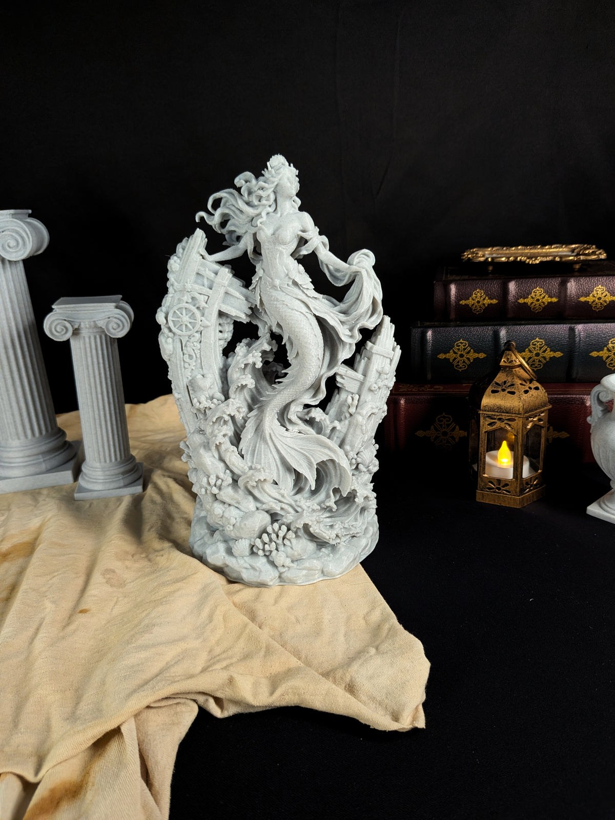 Shipwreck Mermaid Statue - Marble Style Ocean Ruins Fantasy Sculpture