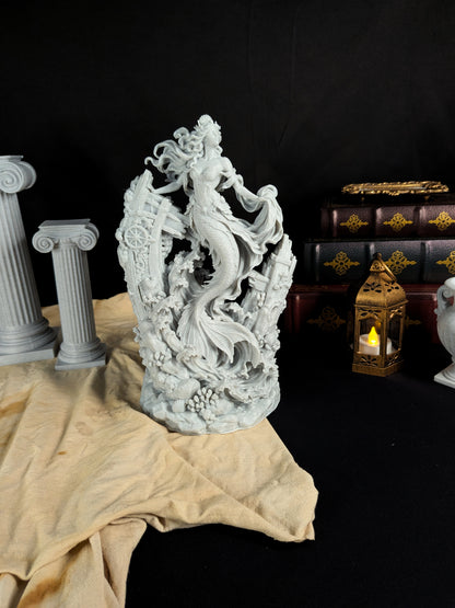 Shipwreck Mermaid Statue - Marble Style Ocean Ruins Fantasy Sculpture
