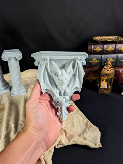 Bat Corbel Wall Shelf Bracket - Marble Style Gothic Bat Decor