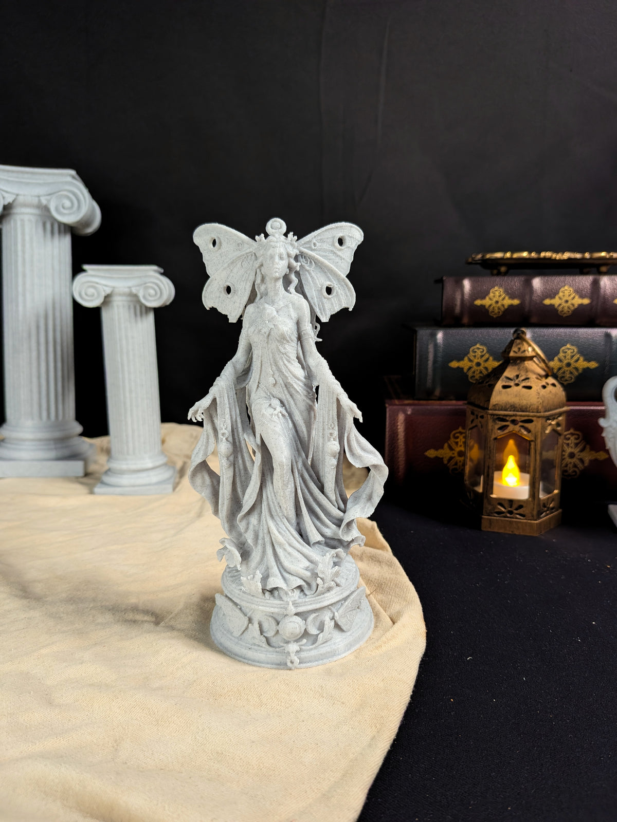 Moth Goddess Statue - Marble Style Lunar Fantasy Sculpture