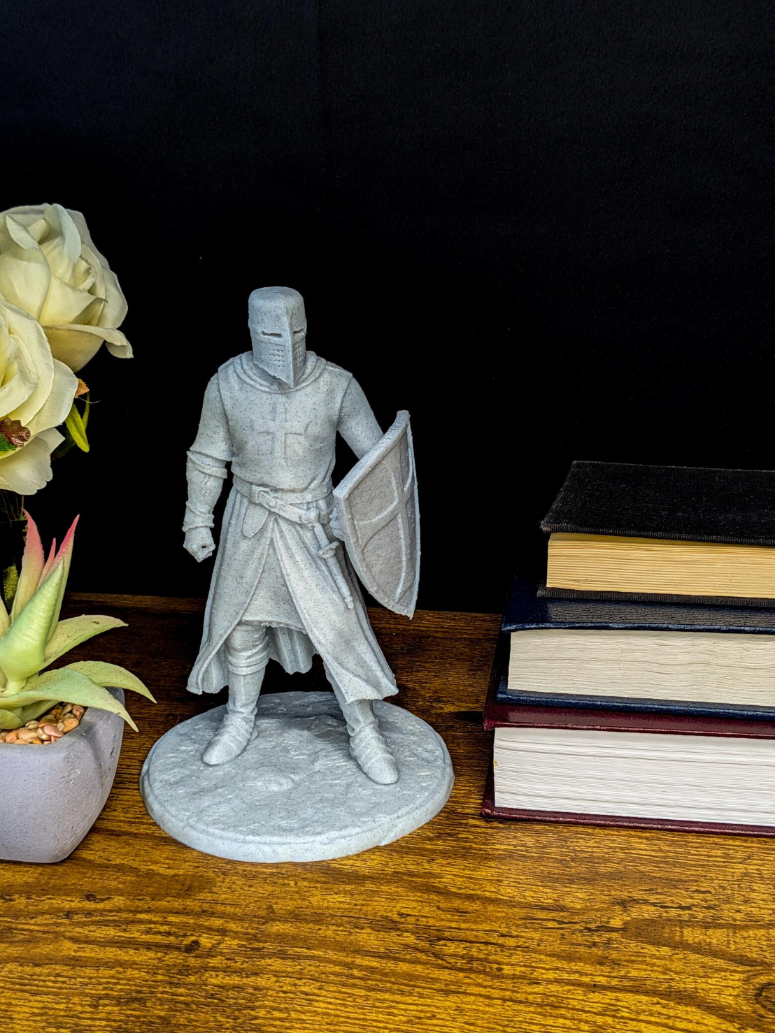 Medieval Crusader Knight Statue - Marble Style Templar Sculpture
