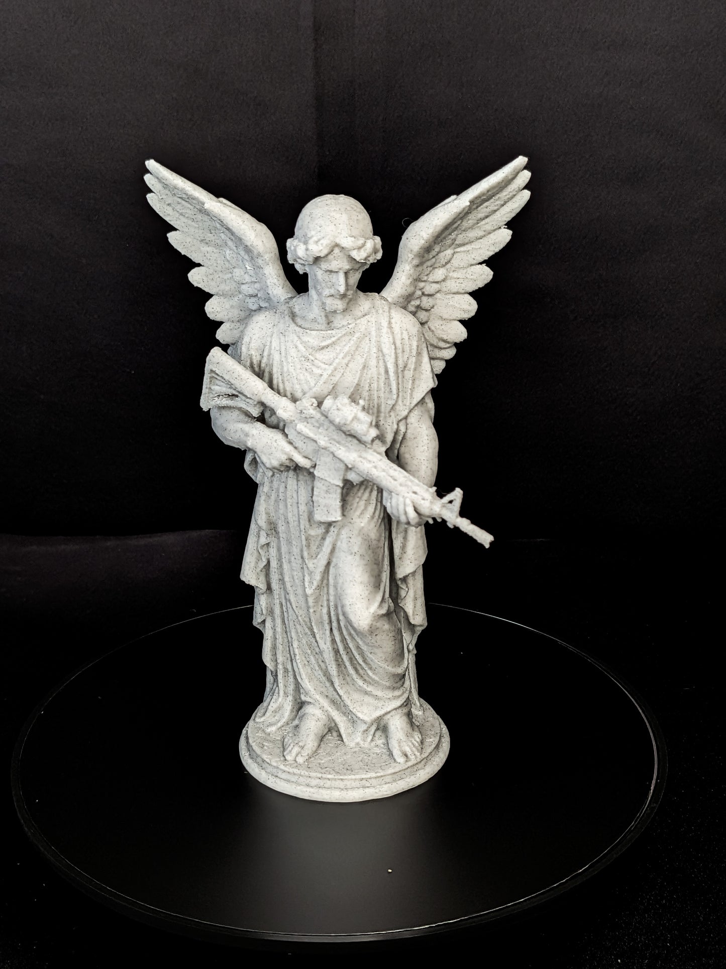 Angel with Rifle Statue - Marble Style