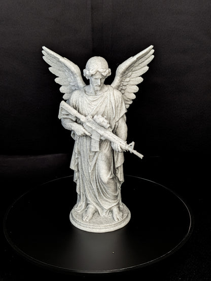 Angel with Rifle Statue - Marble Style