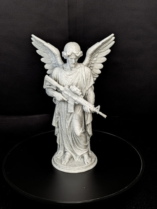 Angel with Rifle Statue - Marble Style