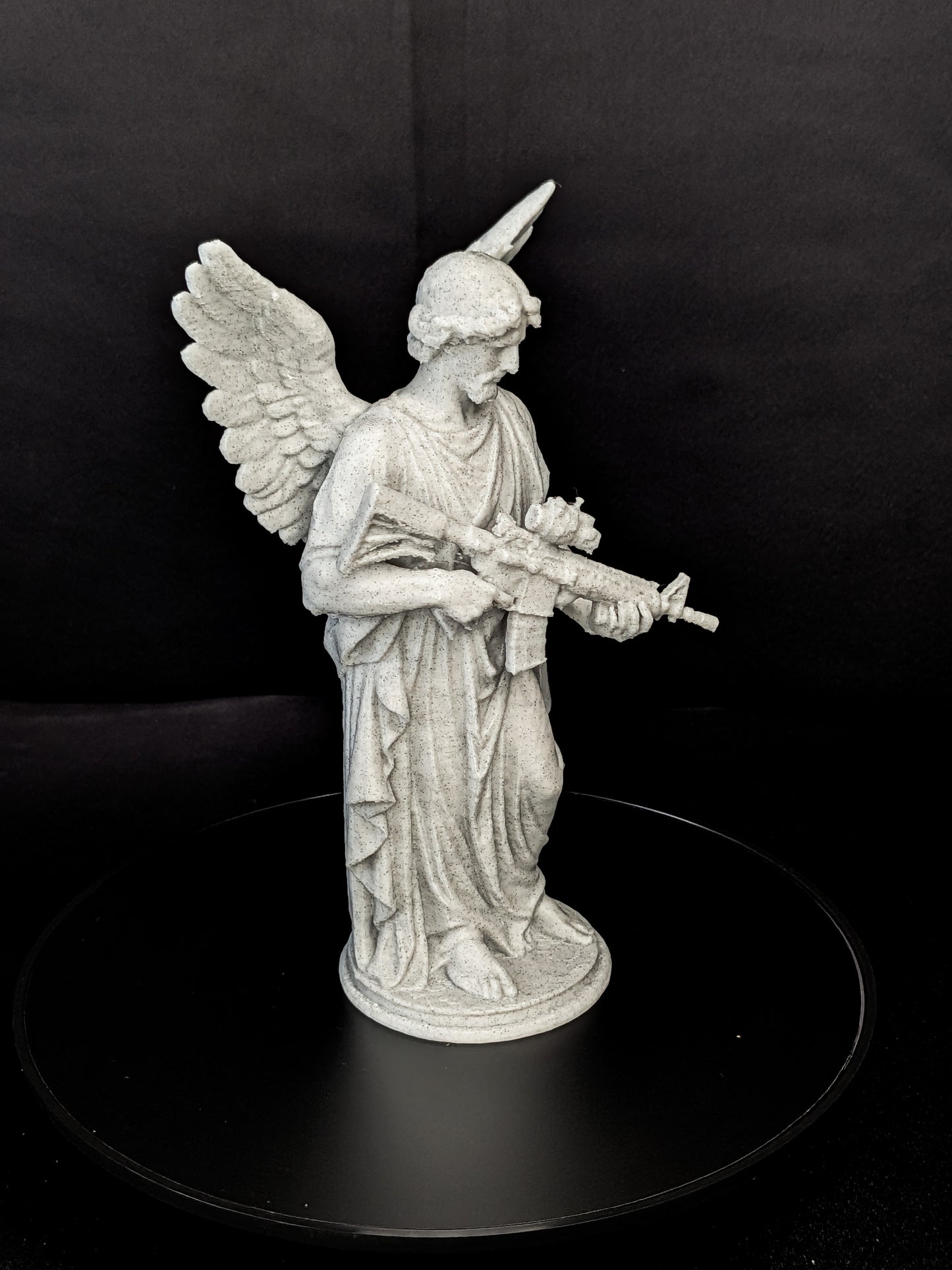 Angel with Rifle Statue - Marble Style