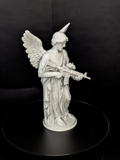 Angel with Rifle Statue - Marble Style