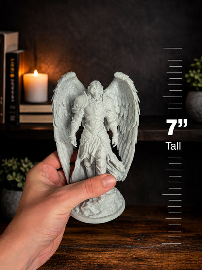 Armored Guardian Angel Statue - Marble-Style Archangel Sculpture