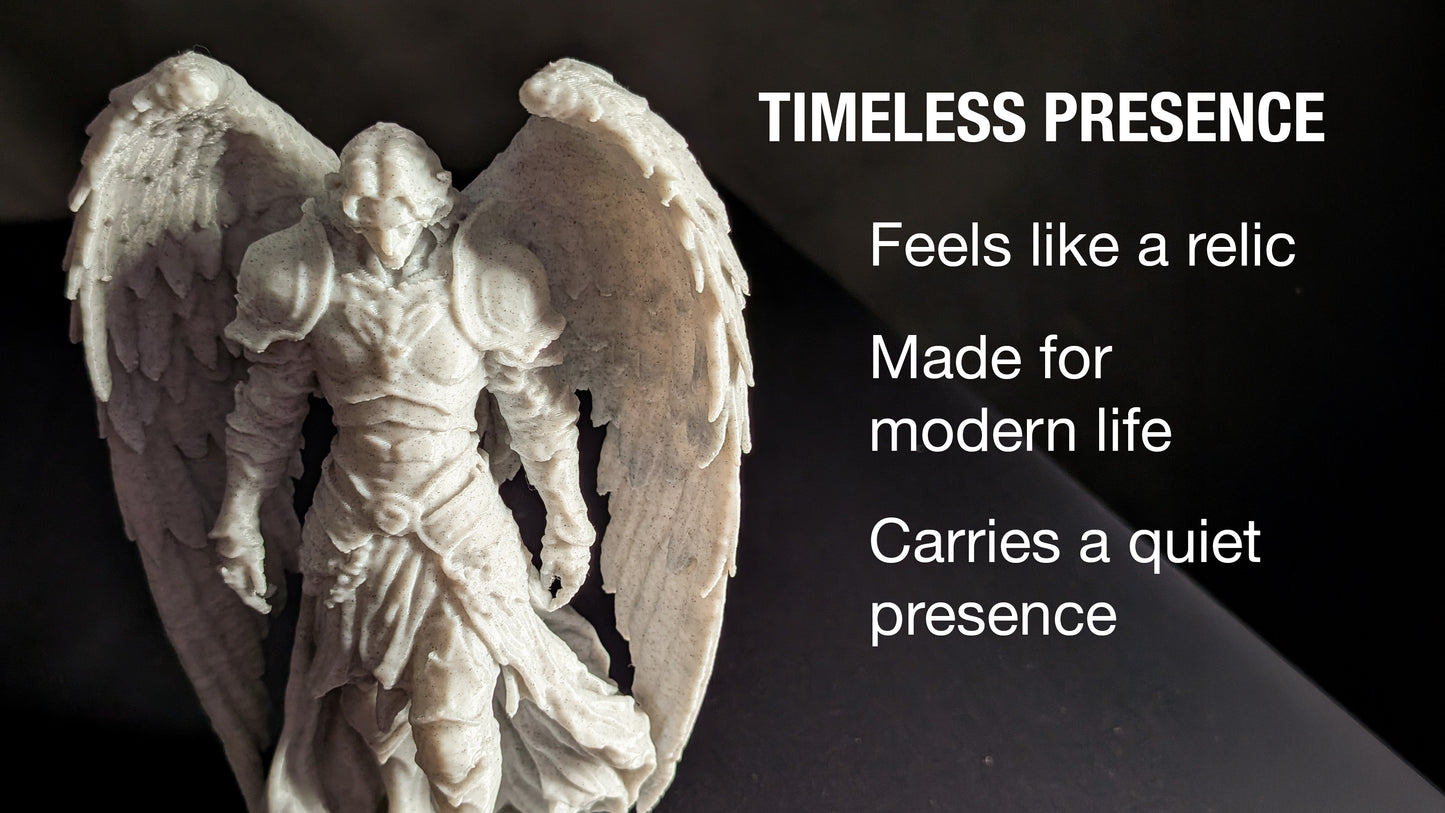 Armored Guardian Angel Statue - Marble-Style Archangel Sculpture