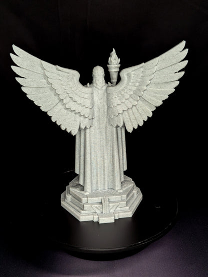 Art Deco Angel Statue - Golden Finish Archangel with Torch Sculpture
