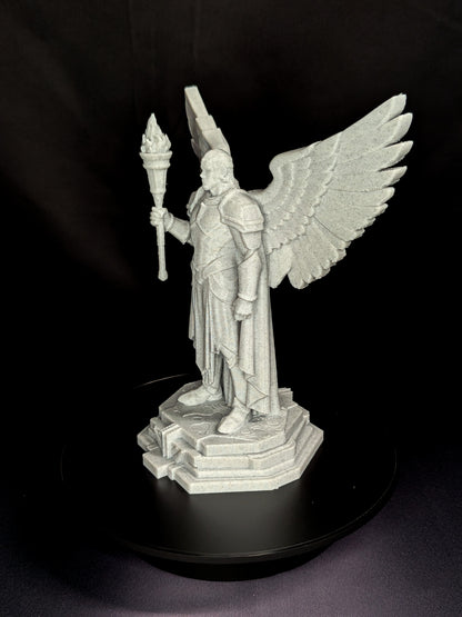 Art Deco Angel Statue - Golden Finish Archangel with Torch Sculpture