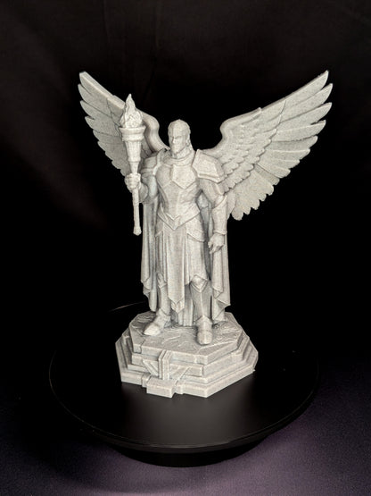 Art Deco Angel Statue - Golden Finish Archangel with Torch Sculpture