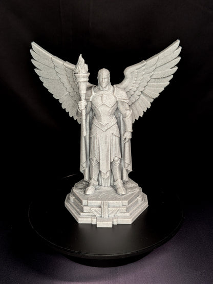 Art Deco Angel Statue - Golden Finish Archangel with Torch Sculpture